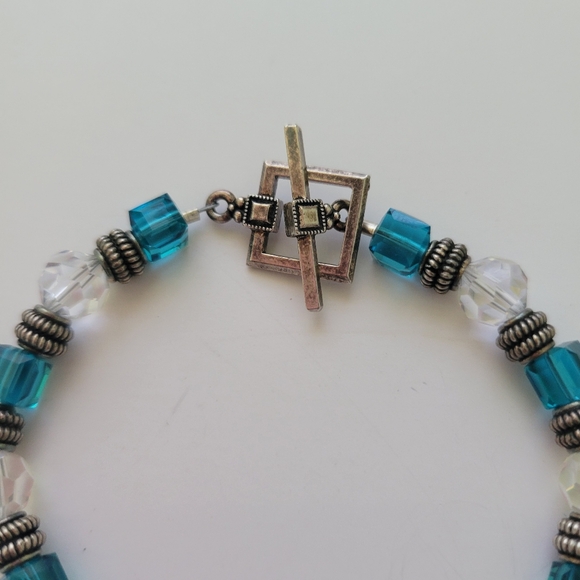 Vintage Bracelet Silver Plated Toggle Clasp Crystal Beads Jewelry 7 3/4" - Picture 4 of 7